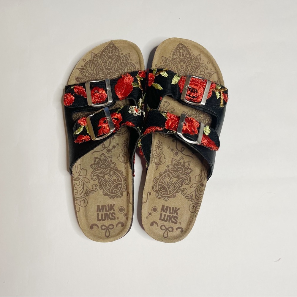 Muk Luks Embroidered Floral Double Strap Sandals Size 10